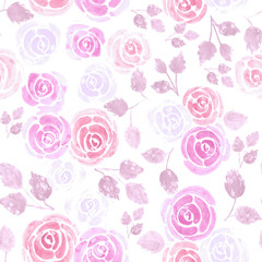 Seamless watercolor roses floral background