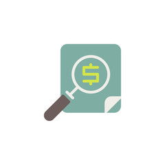 Magnifying glass with dollar document flat icon, Search financial document file vector sign, colorful pictogram isolated on white. Symbol, logo illustration. Flat style design