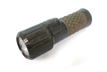 Waterproof resistant camping flashlight on white background.(with Clipping Path).