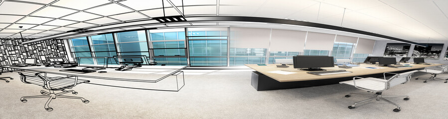 Computer Workplace in Panoramic Distortion (preview) - 3d visualization