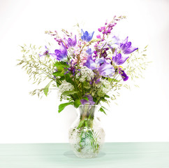 still life, flowers, a bouquet of flowers in a vase with objects