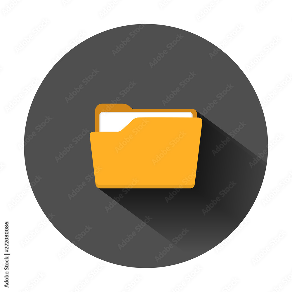 Poster file folder icon in flat style. documents archive vector illustration on black round background with