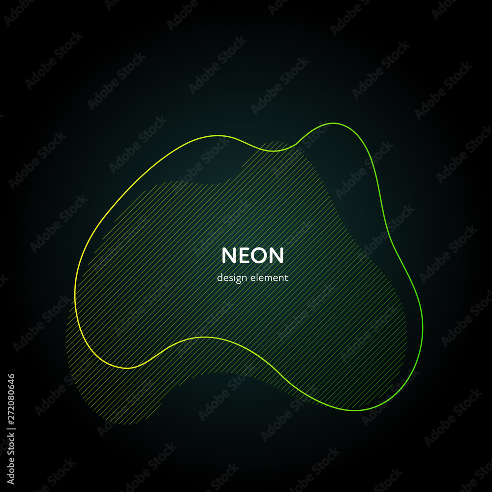 Poster trendy geometric liquid glowing neon banner. minimalistic yellow to green complex shape bright gradi