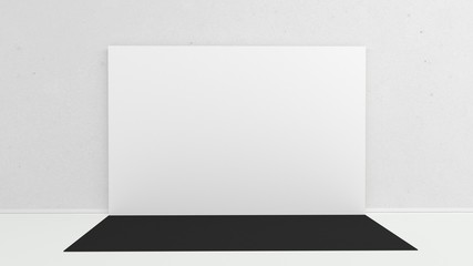 White backdrop 3x5 meters in room with grey paint on wall. 3d render mockup. Template