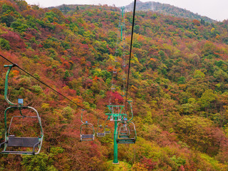 Chairlift Ropeway Crossing the mountain on Tianmen mountain national park in Autumn season.Tianmen...