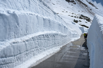 Schneemauern an der Gotthardpassstrasse, Passhöhe, Schweiz