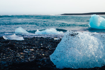 Diamond beach in Iceland - icebergs in black sand beach