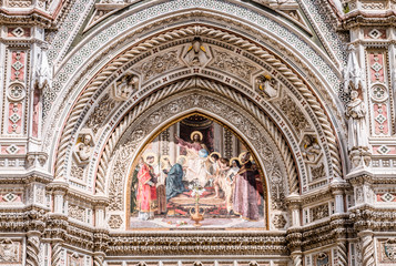 Fototapeta na wymiar Florence Cathedral Facade Jesus Mosaic Duomo Cathedral Florence, Tuscany, Italy