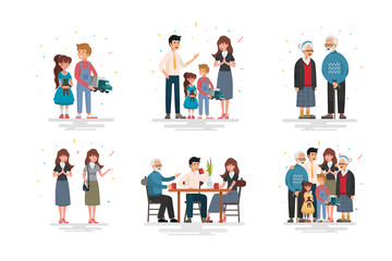 Set of happy family, illustration of groups different families.