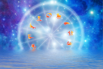 astrology wheel horoscope with all the signs of the zodiac and stars 