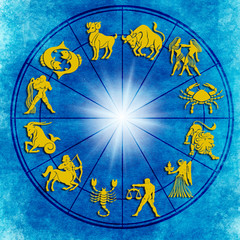 astrology wheel horoscope with all the signs of the zodiac and star 