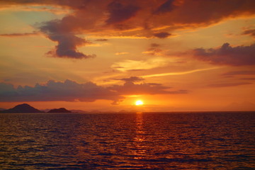 Sunset during a cruise around Komodo National Park located in Indonesia near to Labuan Bajo