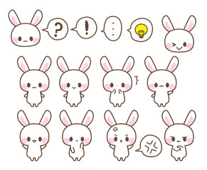 うさぎアイコン・ひらめき・驚く・？・！・怒る・悩む・考える・バイバイ・おすまし・イラスト