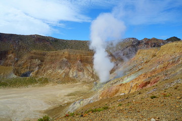 Active volcano Mount Egon with a caldera and sulfuric gasses coming from within the volcano on East Nusa Tenggara, Flores, Indonesia