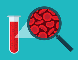 Red blood cells, Microscope and test tube. Blood concept. Human donates blood. Vector illustration in flat style.