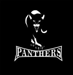 Panther walking from dark, panther logo isolated monochrome vector