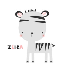 Cute little zebra. Childish simple graphic. Vector hand drawn illustration.