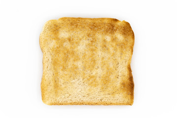 Crusty toast slice isolated on white background.