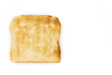 Crusty toast slice isolated on white background.