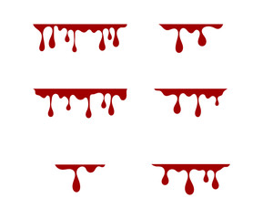 Set of red paint dripping. collection blood flows. Halloween concept. abstract blob Isolated on white background. Vector Illustration.