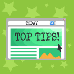 Text sign showing Top Tips. Business photo text small but particularly useful efficient piece of practical advice Blank Template of Pastel Colorful Website Layout Design for Homepage Format