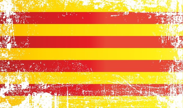 Flag of Catalonia, Senyera. Wrinkled dirty spots. Can be used for design, stickers, souvenirs
