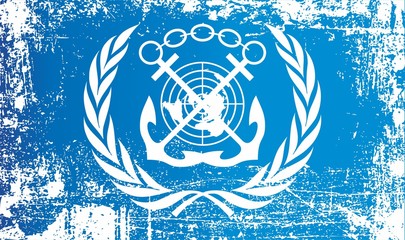 Flag Of The International Maritime Organization. Wrinkled dirty spots. Can be used for design, stickers, souvenirs