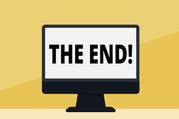 Word writing text The End. Business photo showcasing final part of something especially period of time activity story Blank Space Desktop Computer Colorful Monitor Screen Freestanding on Table