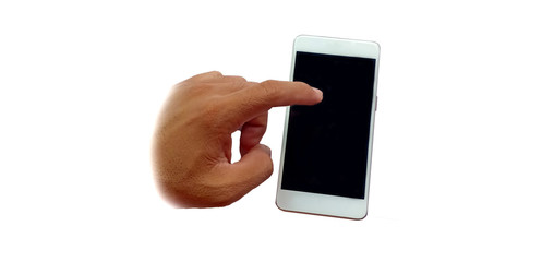 Hands are using mobile phones on a white background.