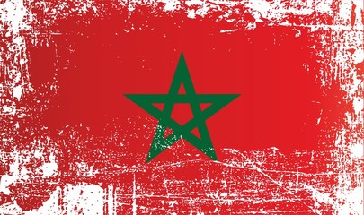 Flag of Morocco, Kingdom of Morocco. Wrinkled dirty spots. Can be used for design, stickers, souvenirs