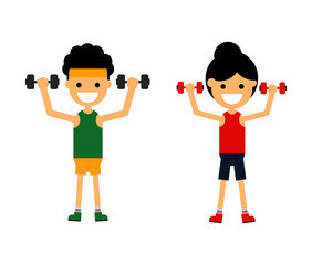 man and woman fitness exercise Isolated on white background. Vector Illustration.