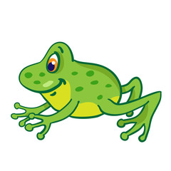 Little cartoon frog is jumping.   Isolated on a white background.