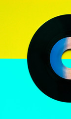 gramophone vinyl disc retro, vintage style in happy yellow colors 