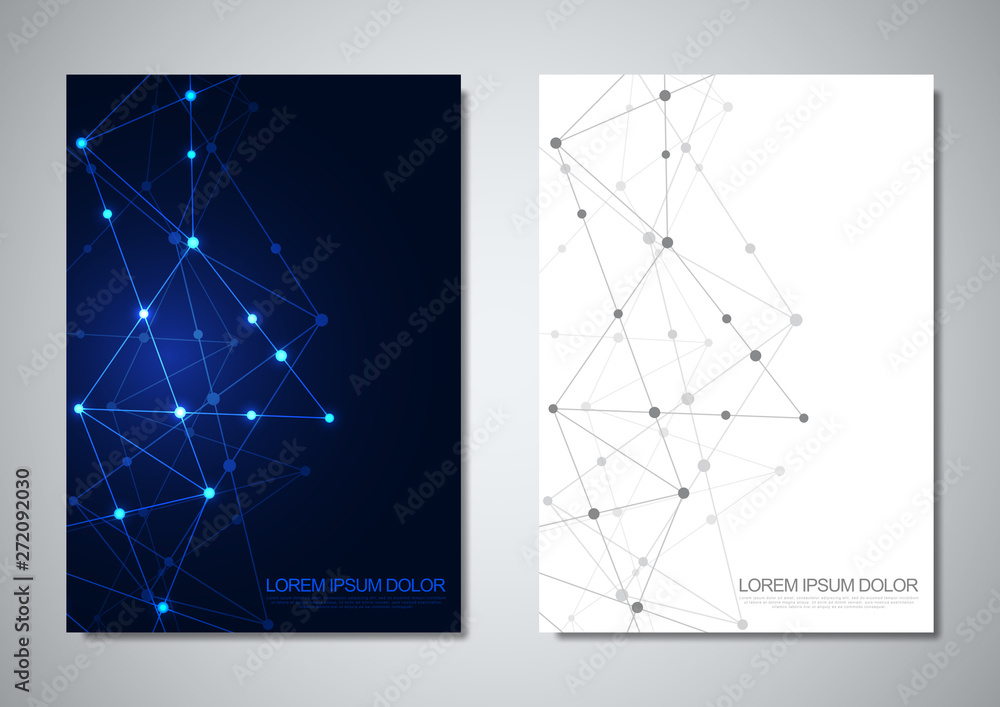 Wall mural brochure template or cover design. digital technology with plexus background and space for your text