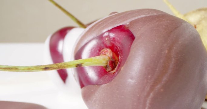 Food. Cherry with Chocolate. 4K. Wide Angle. Macro.