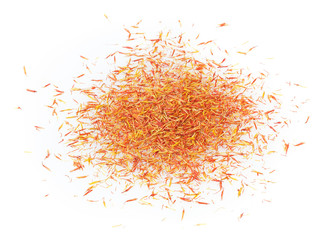 Heap of dried safflower isolated on white background