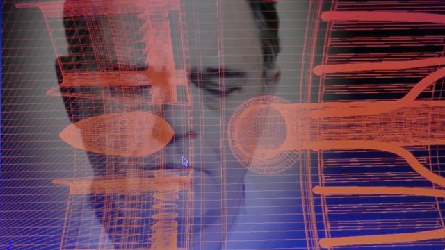 An industrial engineer inspects a 3D design rendering of a jet engine, similar to that found on the Boeing 737 Max