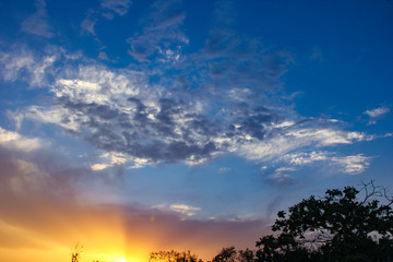 Sunset / sunrise with clouds, Panoramic view of a cloudy sky at sunset 