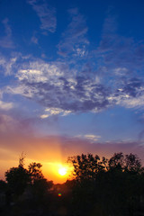 Sunset / sunrise with clouds, Panoramic view of a cloudy sky at sunset 
