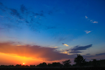 Sunset / sunrise with clouds, Panoramic view of a cloudy sky at sunset 