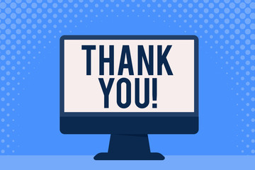 Conceptual hand writing showing Thank You. Concept meaning polite expression used when acknowledging gift service compliment Blank Desktop Computer Colorful Screen Freestanding on Table