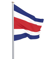 Costa Rica flag blowing in the wind. Background texture. 3d rendering, waving flag. - Illustration. Isolated on white.