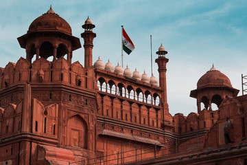 India travel tourism background - Red Fort (Lal Qila) Delhi - World Heritage Site. Delhi, India