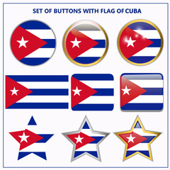 Bright buttons with flag of Cuba. Happy Cuba day button. Bright illustration with flag .