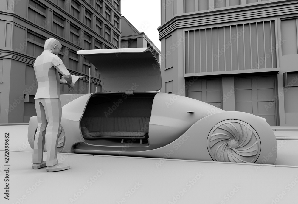 Poster low polygon style people use smartphone to request a self driving car for moving. ride sharing conce