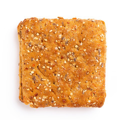 Rye bread slice on a white background.