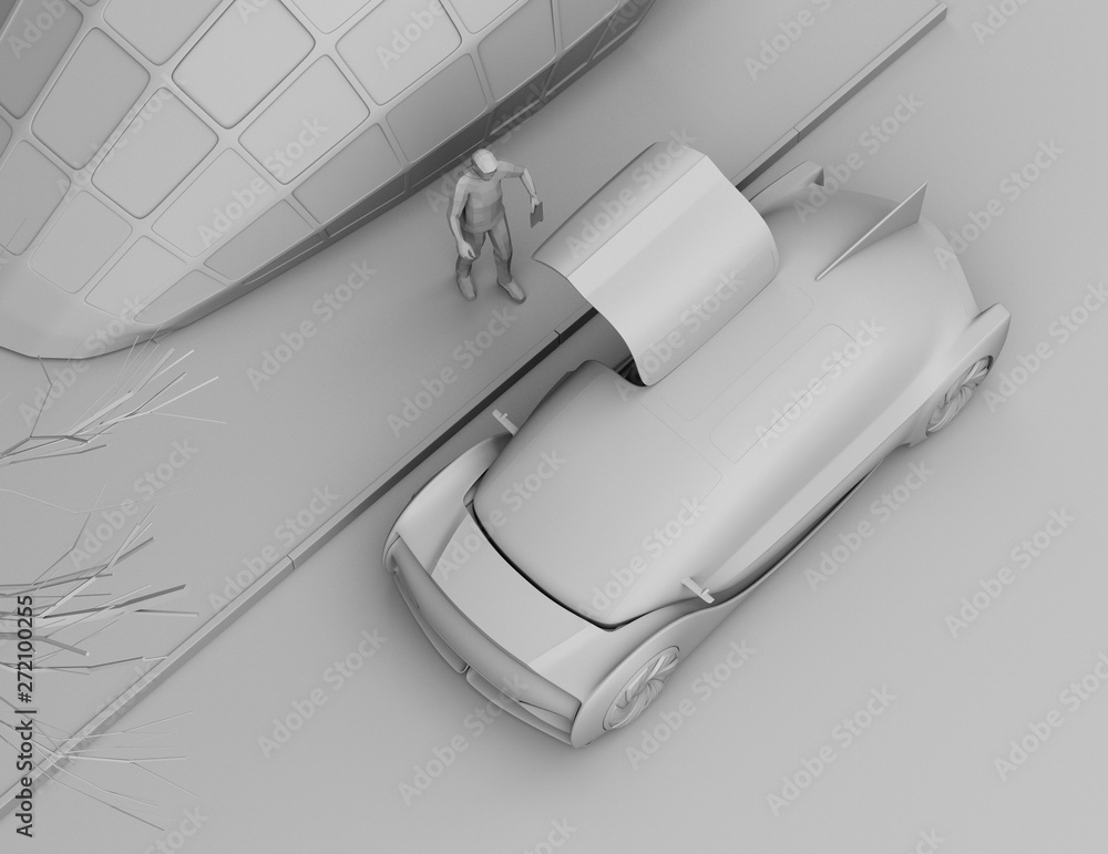 Poster low polygon style people use smartphone to request a self driving car for moving. ride sharing conce