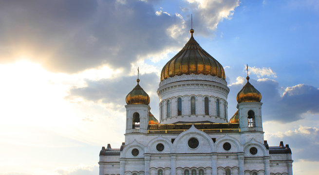 Cathedral of Christ the Saviour in Moscow, Famous russian church on sunset 