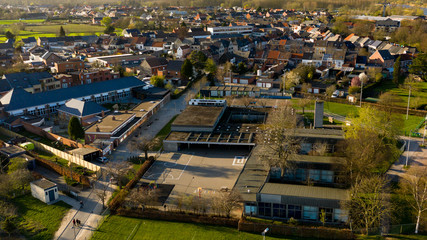 Aerial view of a school in Baasrode, Belgium