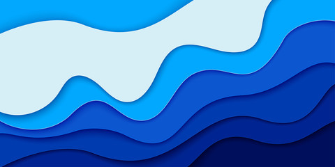 World Oceans Day banner, poster template. Deep blue sea waves paper cut style. Vector illustration EPS 10.